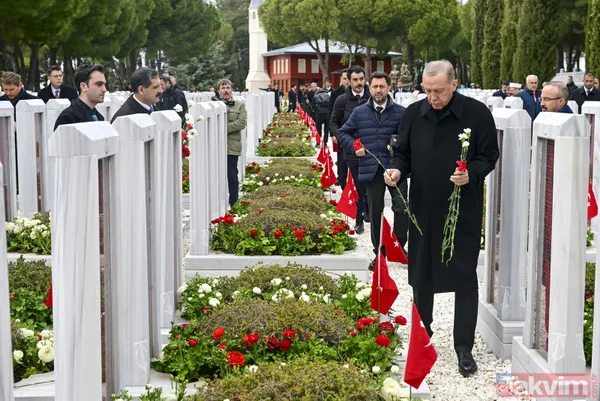 Şehitlere vefa... Başkan Erdoğan, Çanakkale'de şehitliklere karanfil bıraktı - 1