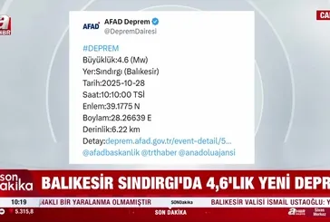 Balıkesir Sındırgı'da 4.6'lık yeni deprem