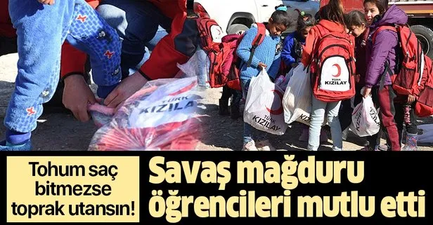 Türk Kızılay, kurtardığımız Barış Pınarı bölgesindeki öğrencilere mont, bot ve kırtasiye malzemesi yardımında bulundu