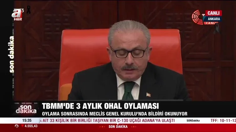 10 ilde 3 aylık OLAĞANÜSTÜ HAL (OHAL) TBMM'de kabul edildi