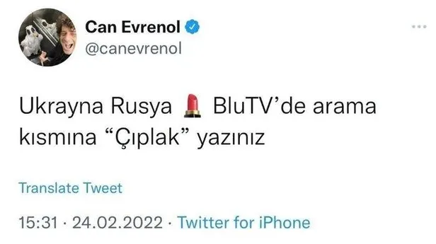 Blu TV'de yayınlanan Çıplak dizisinin yönetmeni Can Evrenol'dan tepki çeken Rusya-Ukrayna paylaşımı! Boykot çağrısı geldi-1
