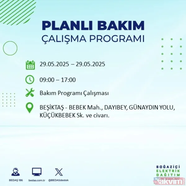 Bedaş 29 Mayıs İstanbul Elektrik Kesintisi