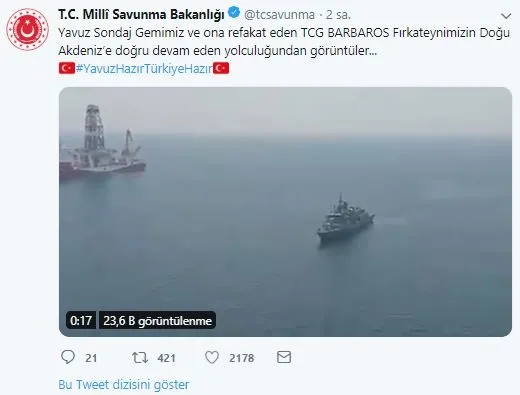Milli Savunma Bakanlığı paylaştı! Yavuz sondaj gemisine Barbaros eşlik ediyor-1