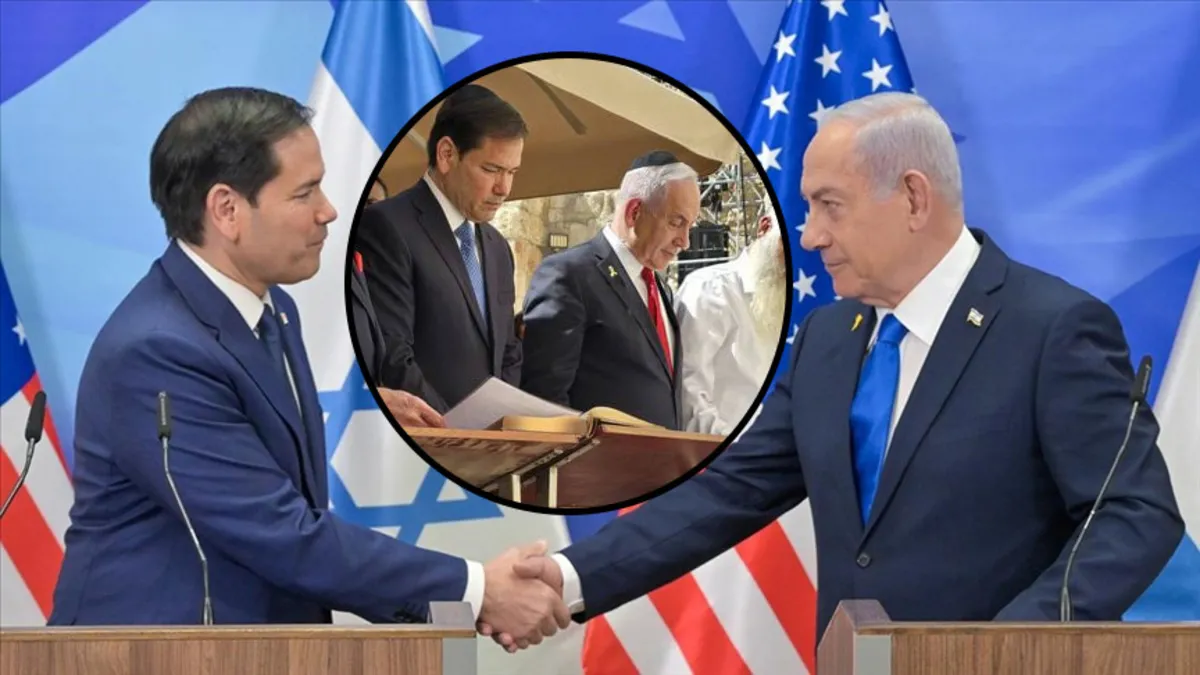 Soykırımcı Netanyahu ve ABD Dışileri Bakanı Rubio Ağlama Duvarı'nda! Dikkat çeken kipa detayı