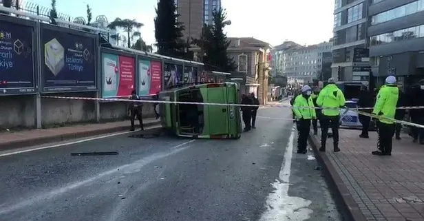 Son dakika: Şişli'de feci kaza! Kontrolden çıkan yolcu minibüsü devrildi