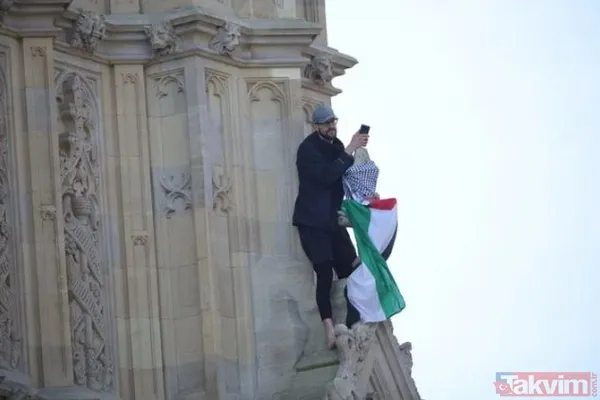 Filistin yanlısı protestocu Big Ben’e tırmandı Londra ayağa kalktı! Westminster Köprüsü kapatıldı - 5