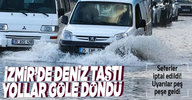 İzmir Konak’ta deniz taştı iş yerlerini su bastı!