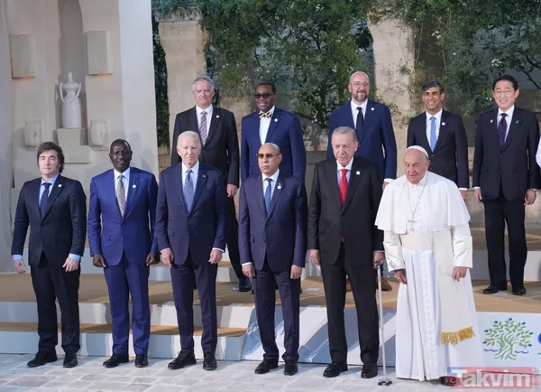 Başkan Recep Tayyip Erdoğan, G7 zirvesinde aile fotoğrafı çekimine katıldı! Papa Francis ile ayaküstü dikkat çeken sohbet - 3