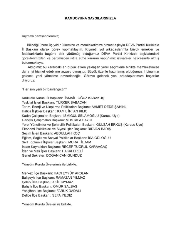 DEVA Partisi'nde istifa depremi: Kırıkkale'de il yönetimi ve 6 ilçe başkanı görevlerinden ve partilerinden istifa etti-2