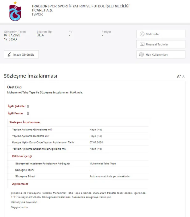 Son dakika | Trabzonspor Muhammet Taha Tepe transferini KAP'a bildirdi-3
