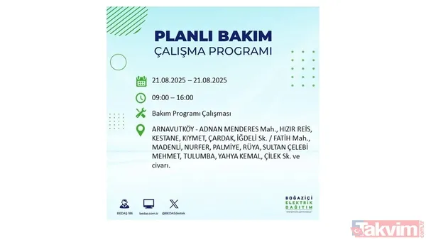 İstanbul'da 23 ilçede elektrik kesintisi! BEDAŞ İLÇE İLÇE listeledi: 21 Ağustos Perşembe günü 8 saat yok - 35