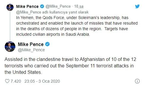 ABD Başkan Yardımcısı Mike Pence, Süleymani suikastını 11 Eylül'e bağladı!-1