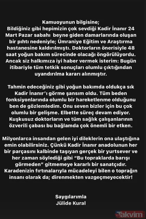 Yeşilçam yıldızı Kadir İnanır entübe edilmişti! Başhekimden sonra Jülide Kural'dan açıklama geldi! "Beni tanıdı, elimi tuttu" - 21