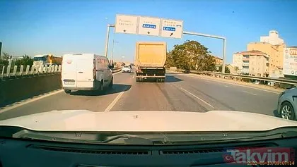 İstanbul’da otomobil hafriyat kamyonunun altında kalmaktan son anda kurtuldu