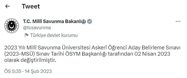 msb-duyurdu-2023-yili-milli-savunma-universitesi-askeri-ogrenci-aday-belirleme-sinavi-tarihi-degisti-1676386760274.jpg MSB duyurdu! 2023 Yılı Millî Savunma Üniversitesi Askerî Öğrenci Aday Belirleme Sınavı tarihi değişti-2