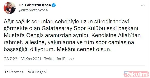 Eski Galatasaray Başkanı Mustafa Cengiz hayatını kaybetti! Spor dünyası tek yürek: Peş peşe taziye mesajları - 10