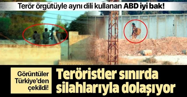 Görüntüler Türkiye’den çekildi! Teröristler sınırda silahlarıyla dolaşıyor