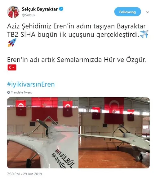 Selçuk Bayraktar Twitter'dan paylaştı! Eren Bülbül TB2 SİHA'sı ilk uçuşunu gerçekleştirdi-3