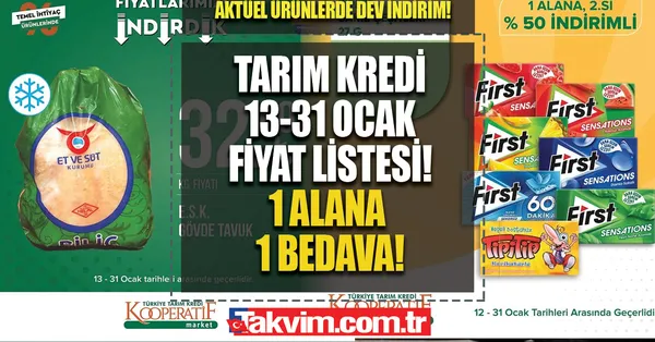 Tarım Kredi 13-31 OCAK FİYAT LİSTESİ! En ucuzu 5.90’a satışta! Tavuk, pirinç, yağ,  tuvalet kağıdı... 43 G 1 alana 2.’si bedava az evvel başladı!