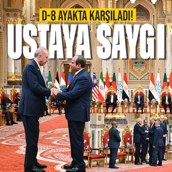 Kahirede D-8 zirvesi! Sisi ve liderler Başkan Erdoğanı ayakta karşıladı