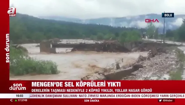 Bolu Mengen'de sel köprüleri yıktı