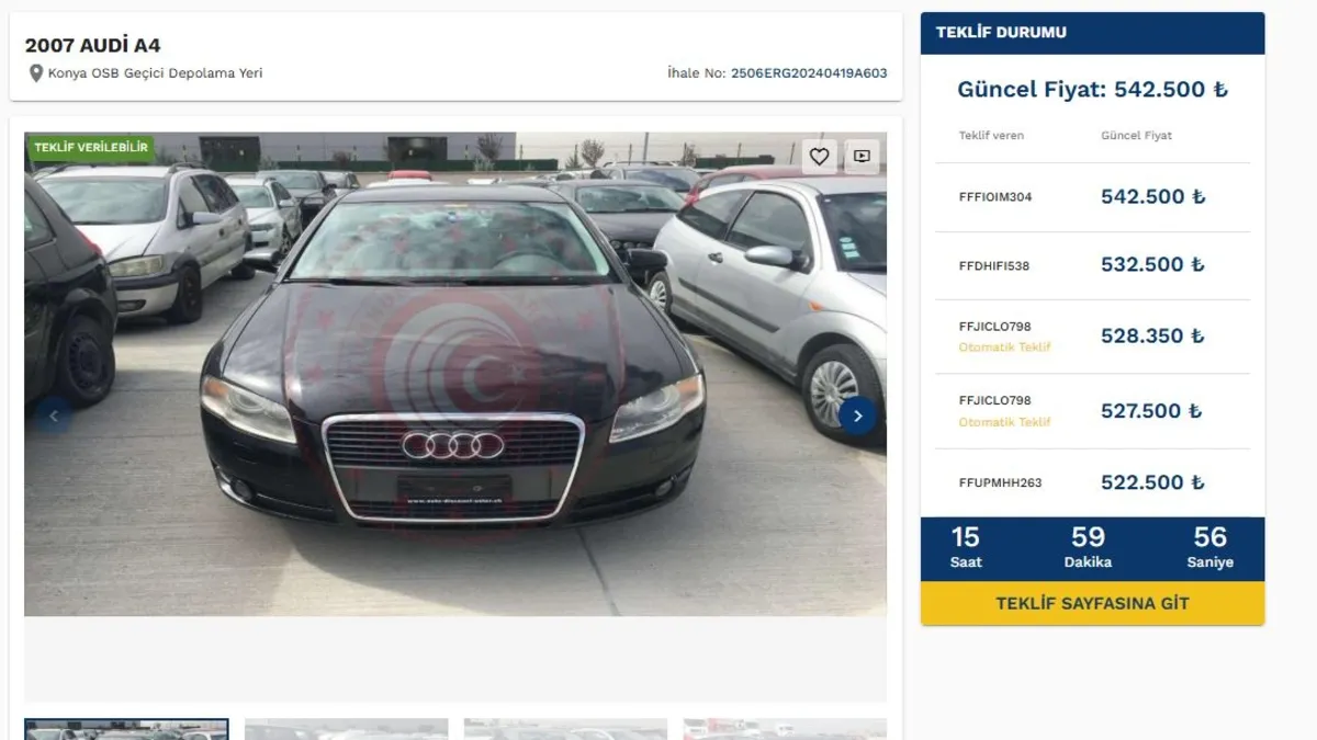 Audi A4 532.500 TL, Mercedes 586.250 TL! Devletten ucuz ikinci el otomobil satışı