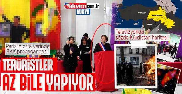 Fransa ders almıyor! Cenazede terör propagandası, haberlerde sözde Kürdistan haritası