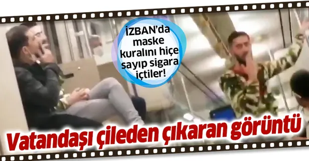 İZBAN'da vatandaşı çileden çıkaran görüntü: Maske kuralını hiçe sayıp sigara içtiler!