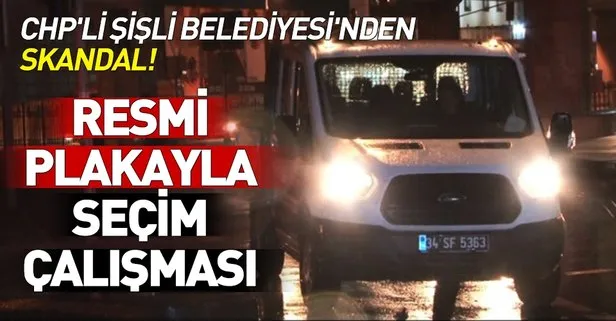 Skandal! CHP Şişli Belediye Başkan adayı Muammer Keskin’in pankartlarını resmi plakalı araçla astılar