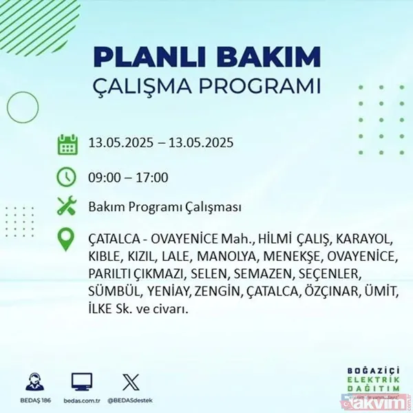 BEDAŞ duyurdu: 13 Mayıs Salı İstanbul'un 24 ilçesinde elektrikler kesilecek - 36
