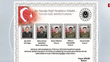 MSB 5 şehidimizin isimlerini açıkladı