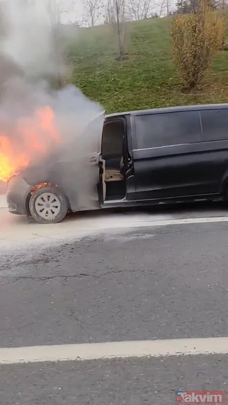 TEM'de korku dolu anlar! Minibüs alev alev yandı - 7