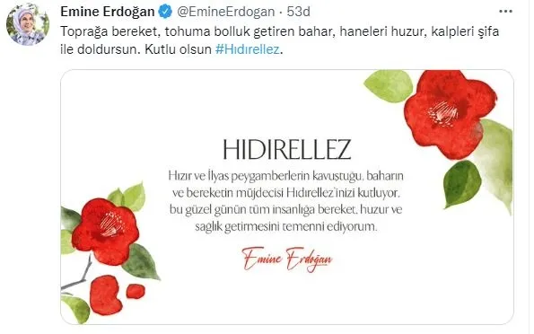 Son dakika: Emine Erdoğan'dan Hıdırellez mesajı-1