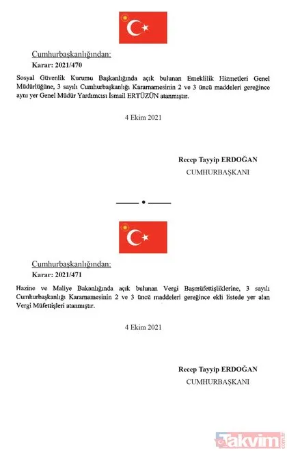 Başkan Recep Tayyip Erdoğan’ın imzasıyla yapılan atama kararları Resmi Gazete’de