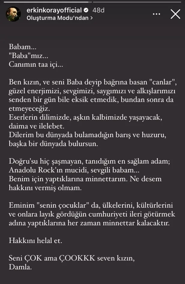 Erkim Koray'ın kızı kaç yaşında, nerede yaşıyor? Erkin Koray'ın kızı Damla Koray kimdir? Damla Koray'dan veda mektubu ağlattı...-3