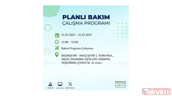 İstanbul'da bugün elektrik kesilecek mi? 31 Temmuz Perşembe elektrik kesintisi yaşanacak ilçeler hangileri? - 30