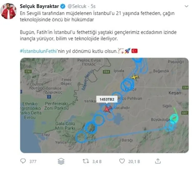 Son dakika: Baykar Teknik Müdürü Selçuk Bayraktar paylaştı: Bayraktar-TB2'den Yunan sınırında