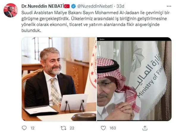 Son dakika: Hazine ve Maliye Bakanı Nureddin Nebati Suudi Arabistan Maliye Bakanı Mohammed Al-Jadaan ile görüştü-1