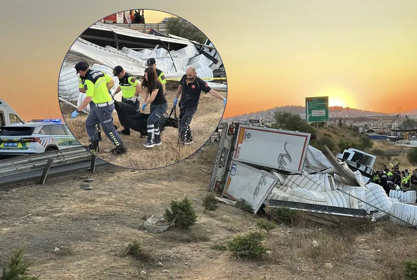 Kontrolden çıkan TIR araziye devrildi!
