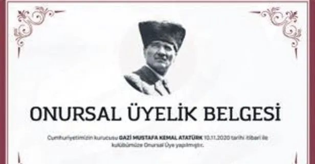 Atatürk kulübe onur üyesi yapıldı