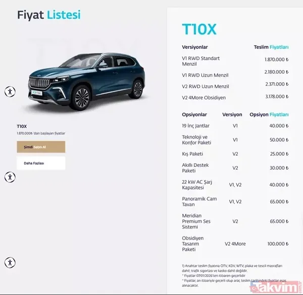 TOGG 2026 fiyatlarını açıkladı! T10X ve T10F'te güncel fiyat listesi - 9