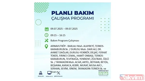 9 Temmuz İstanbul Elektrik Kesintisi