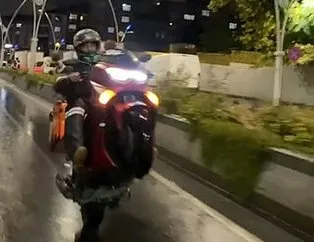 Moto kurye tek teker kullandığı motosikletle tehlike saçtı