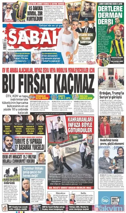 Günün öne çıkan gazete manşetleri | 2 Kasım 2018 Cuma