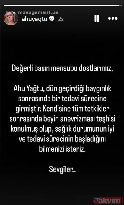 Ahu Yağtu apar topar hastaneye kaldırıldı! Menajerlik şirketinden açıklama! Beyin anevrizması nedir, belirtileri neler? - 3