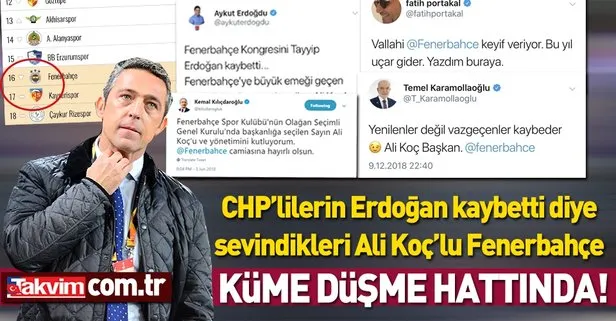CHP’lilerin Erdoğan kaybetti diye sevindikleri Ali Koç’lu Fenerbahçe küme düşme hattında