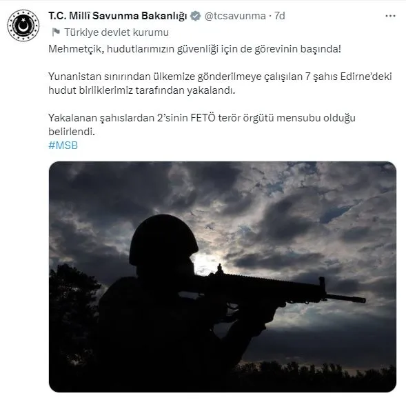 MSB duyurdu: Yunanistan'a kaçmak isteyen 7 kişi yakalandı-1