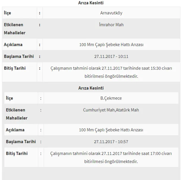 İstanbul'da sular kaçta gelecek? 27 Kasım 2017-1