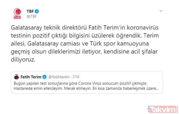 Corona virüse yakalanan Fatih Terim'e destek mesajları: Nefesim daralıyor - 43