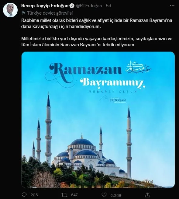 SON DAKİKA! Başkan Erdoğan'dan Ramazan bayramı mesajı-1